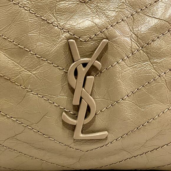 SAINT LAURENT Niki Large YSL Shopper Tote Bag in Crinkled Leather Light Taupe - Picture 2 of 16